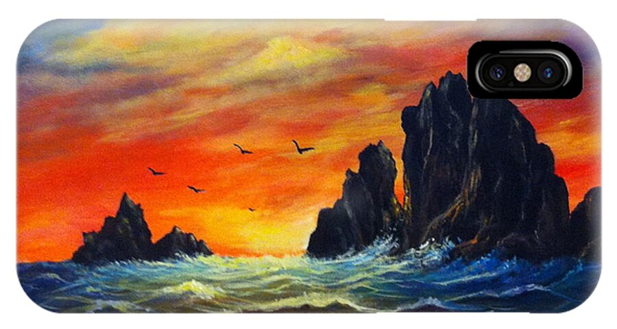 Seascape iPhone X Case featuring the painting Sunset 2 by Bozena Zajaczkowska