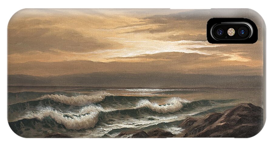 Ocean iPhone X Case featuring the painting Sunset at Pacific Grove by Del Malonee