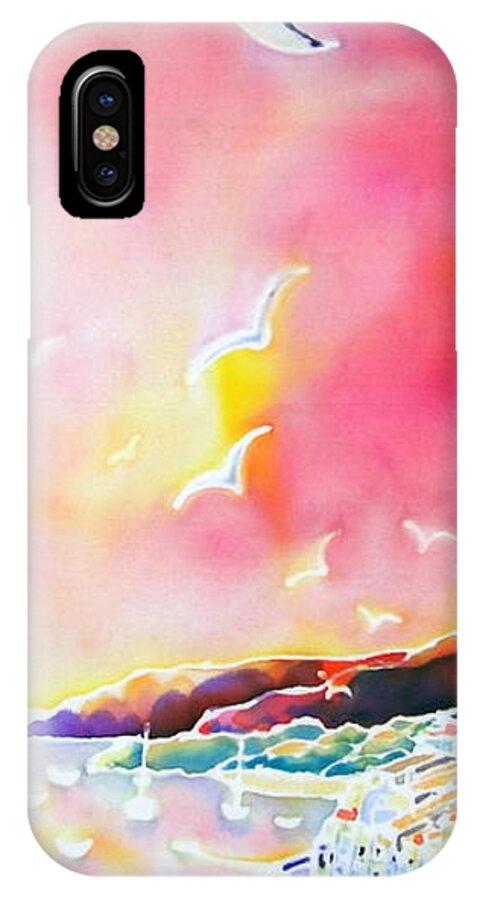 Spain iPhone X Case featuring the painting Sunset in Costa Brava by Hisayo OHTA