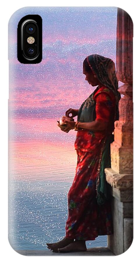 Sunset iPhone X Case featuring the photograph Sunset Lake Colorful Woman Rajasthani Udaipur India by Sue Jacobi