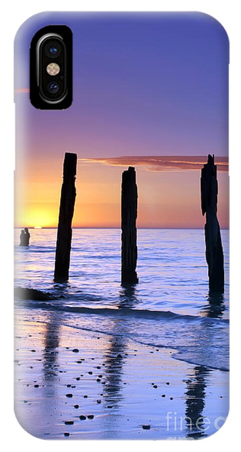 Sunset Jetty Ruin Pylons Beach Posts Port Willunga South Australia Seascape Australian iPhone X Case featuring the photograph Sunset Romance by Bill Robinson