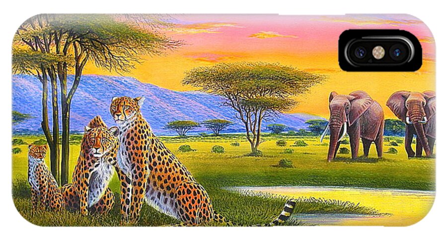 African Paintings iPhone X Case featuring the painting Sunset Watch by Jane Wanjeri