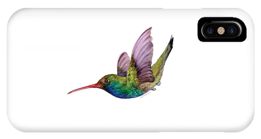 Bird iPhone X Case featuring the painting Swooping Broad Billed Hummingbird by Amy Kirkpatrick