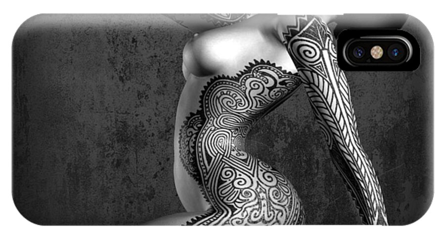 Tattooed Nude iPhone X Case featuring the digital art Tattooed Nude Black and White by Kaylee Mason