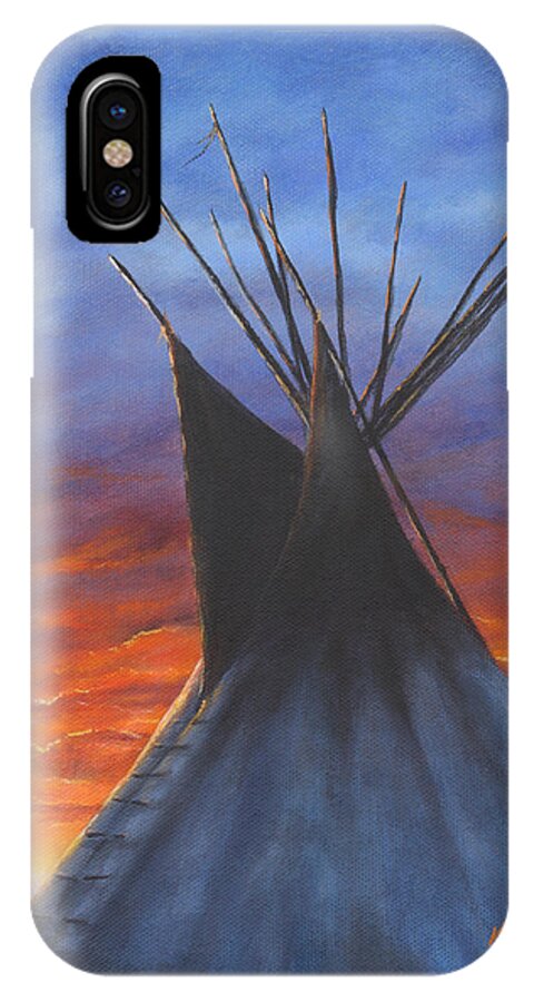 Teepee iPhone X Case featuring the painting Teepee at Sunset Part 2 by Kim Lockman