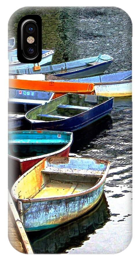 Boats iPhone X Case featuring the digital art Ten Rockport Dinghies by Dale  Ford