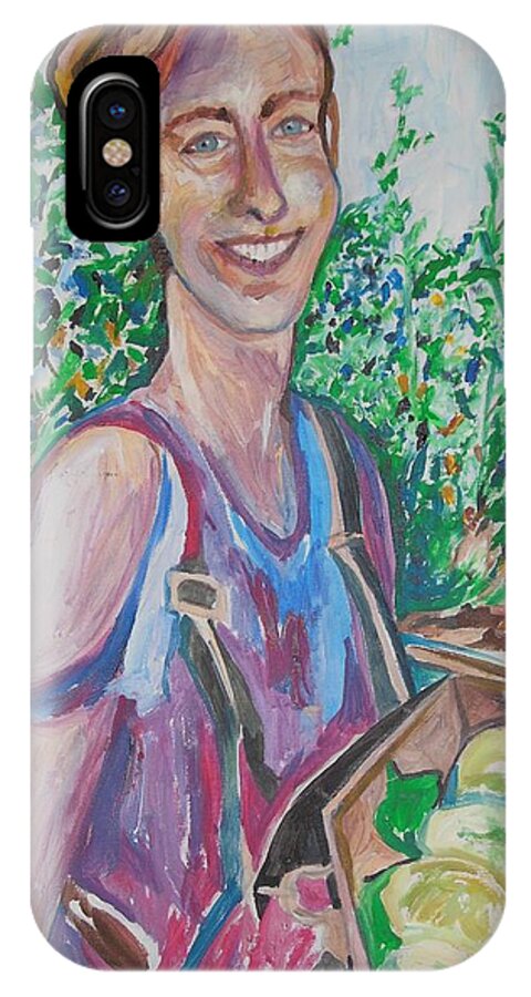 The Apple Picker iPhone X Case featuring the painting The Apple Picker by Esther Newman-Cohen