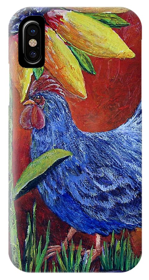 Rooster iPhone X Case featuring the painting The Blue Rooster by Suzanne Theis