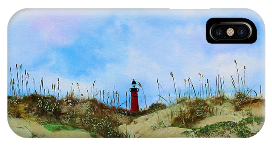 Lighthouse iPhone X Case featuring the painting The Center of Attention by Deborah Boyd