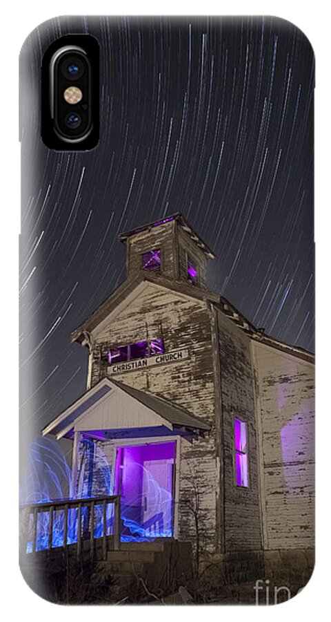 Milky Way; Star Trails; Astrophotography; Spirituality; Christian; Christianity; Church; Cross; Christ; Built Structure; City; Architecture; Outdoors; Landmark; Historical Landmark; Tranquil Scene; Past; History; Travel Destinations; Old Ruin; Usa; Church; Ancient; Stone; Night; Color Image; Abandoned; Old Building; Ruins; Ruin; Night Photography; Christian Church Picher; Church; Oklahoma iPhone X Case featuring the photograph The Gathering by Keith Kapple