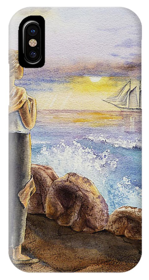 Girl iPhone X Case featuring the painting The Girl And The Ocean by Irina Sztukowski