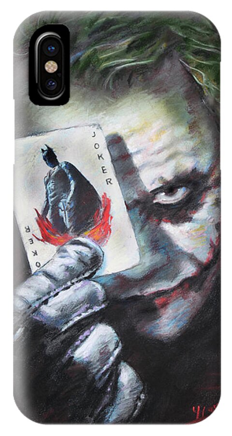The Joker Heath Ledger iPhone X Case featuring the drawing The Joker Heath Ledger by Viola El