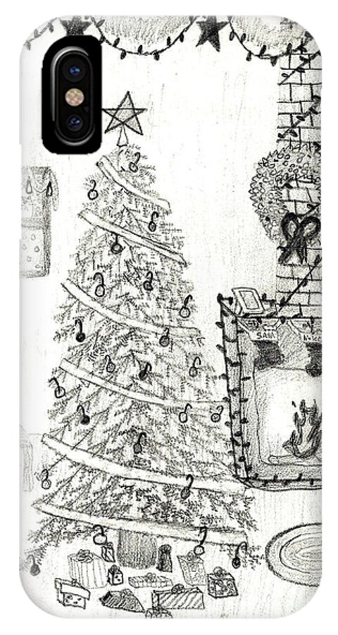 Pencil Drawing iPhone X Case featuring the drawing The Perfect Christmas by Marissa McAlister