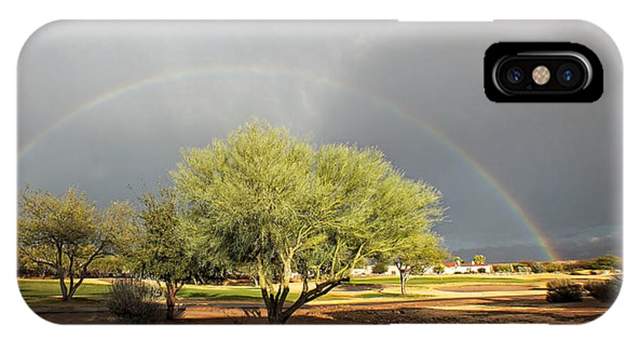 Rainbow iPhone X Case featuring the photograph The Rain and The Rainbow by Lucinda Walter