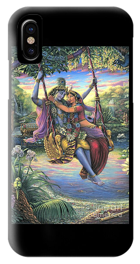  Radha Krishna Swing iPhone X Case featuring the painting The Swing Pastime 2 by Vishnu Das