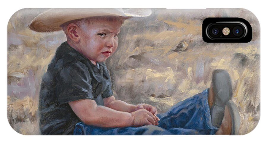Cowboy iPhone X Case featuring the painting The Will to Win by Christine Lytwynczuk