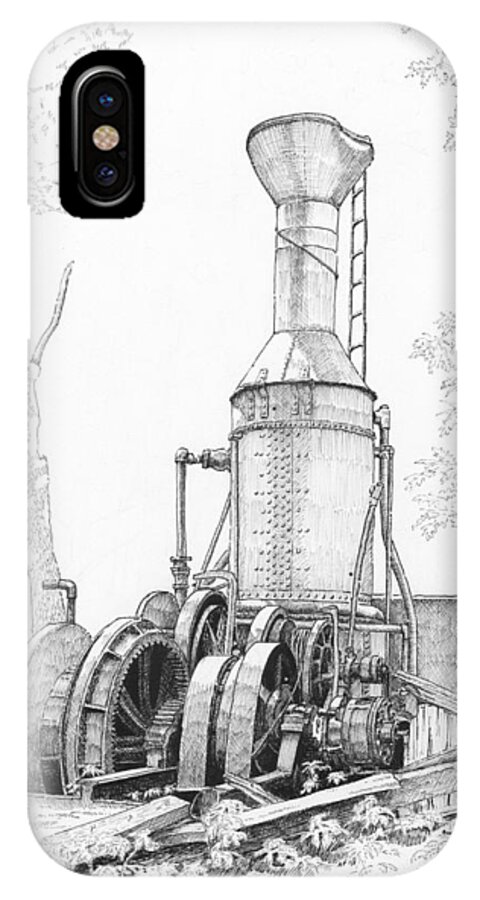Willamette Steam Donkey iPhone X Case featuring the drawing The Willamette Steam Donkey by Timothy Livingston
