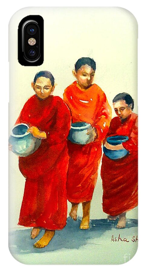 Monks iPhone X Case featuring the painting The young monks by Asha Sudhaker Shenoy