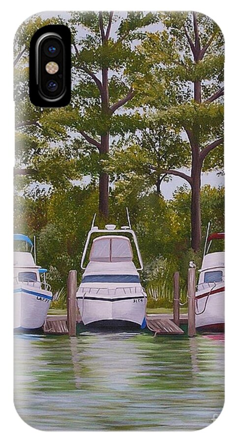 Boats iPhone X Case featuring the painting Three Boats by Valerie Carpenter