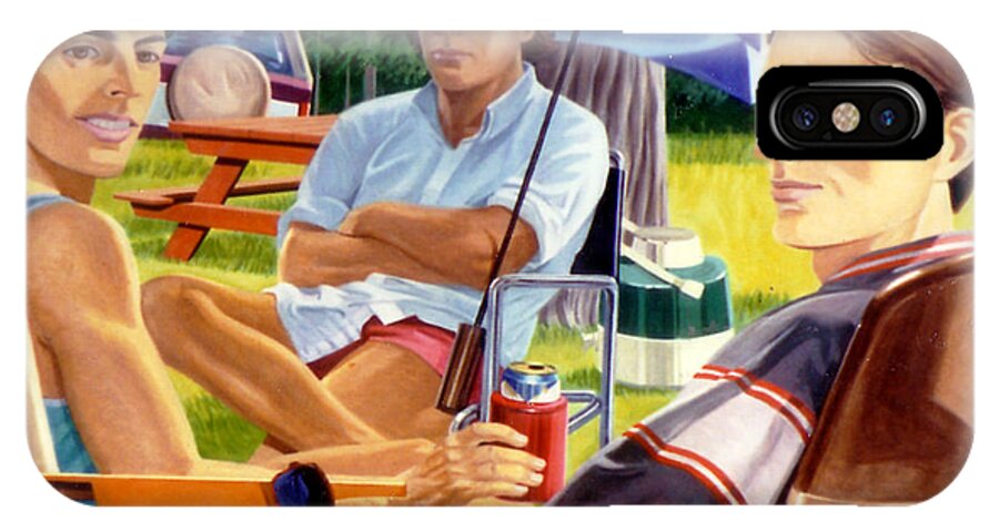 Three Men iPhone X Case featuring the painting Three Friends Camping by Stan Esson