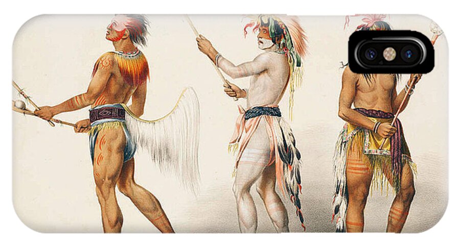 Three Indians Playing Lacrosse iPhone X Case featuring the digital art Three Indians Playing Lacrosse by Unknown