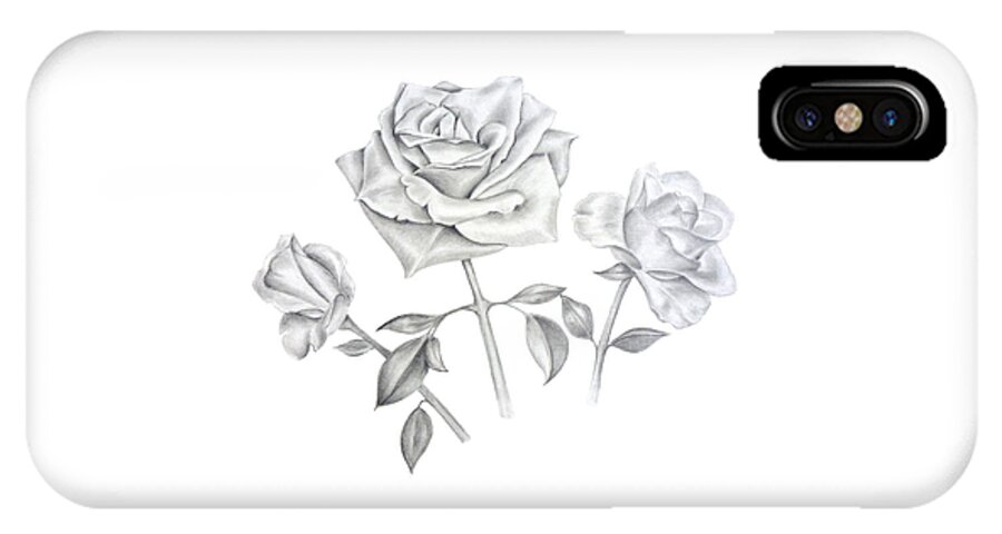 Drawing iPhone X Case featuring the drawing Three Roses by Elizabeth Lock
