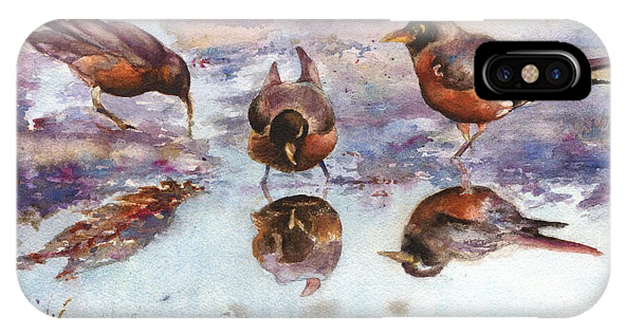 Robins Painting iPhone X Case featuring the painting Three Thirsty Robins by Anne Gifford