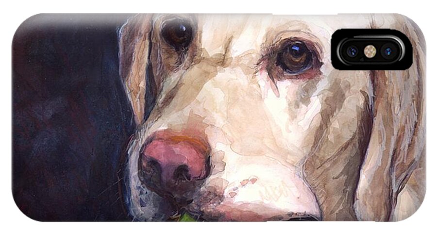 Yellow Labrador Retriever iPhone X Case featuring the painting Throw the Ball by Molly Poole