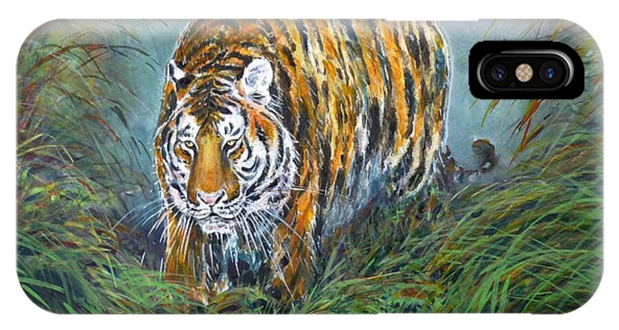 Tiger iPhone X Case featuring the painting Tiger by Zaira Dzhaubaeva