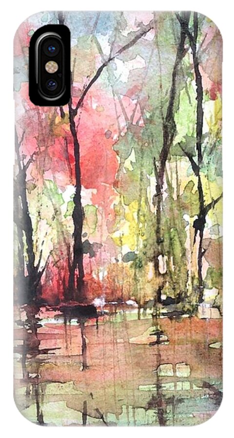 Trees iPhone X Case featuring the painting Tree Line Reflections by Robin Miller-Bookhout