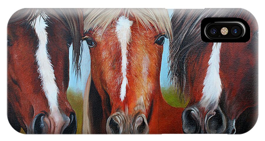 Horse iPhone X Case featuring the painting Trio by Debbie Hart