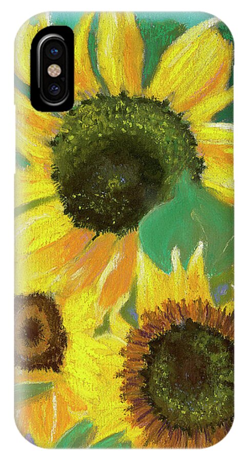 Sunflowers iPhone X Case featuring the painting Triple Gold by Arlene Crafton