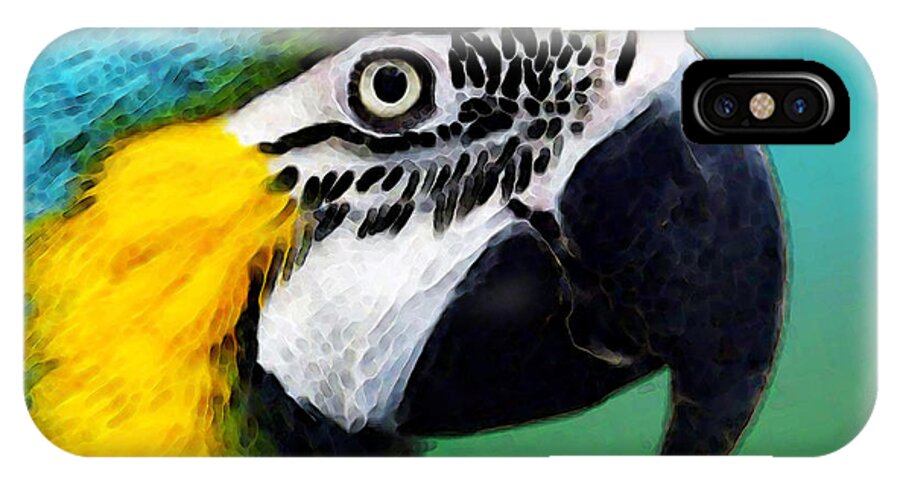 Macaw iPhone X Case featuring the painting Tropical Bird - Colorful Macaw by Sharon Cummings