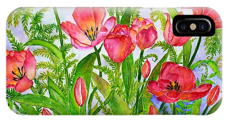 Tulips iPhone X Case featuring the painting Tulips and Lacy Ferns by Janet Immordino