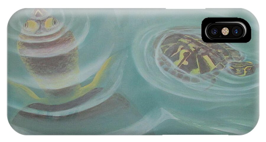 Turtle iPhone X Case featuring the painting Turtle Pond I by Edward Maldonado