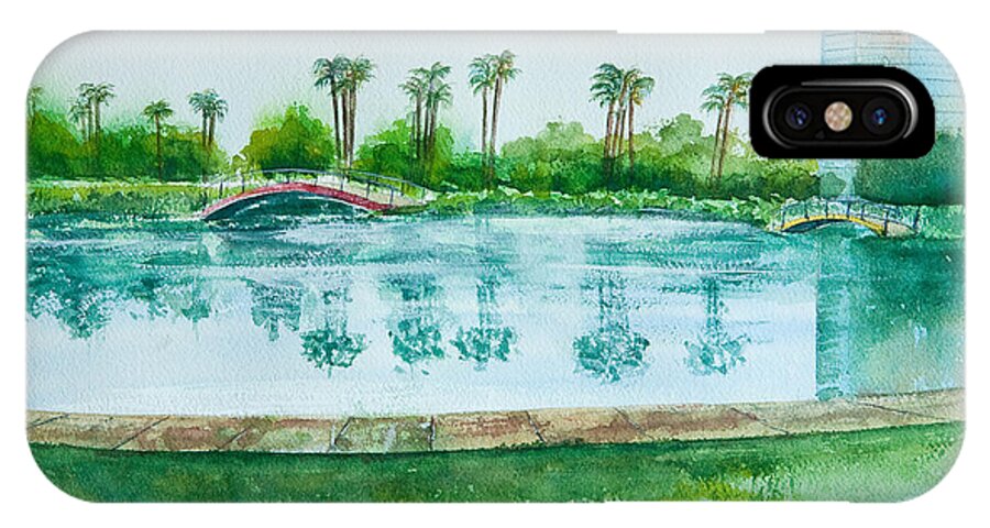 Watercolor iPhone X Case featuring the painting Two Bridges at Rainbow Lagoon by Debbie Lewis