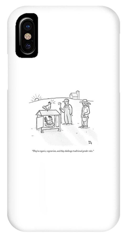 Two Farmers Observe A Rooster Warming The Eggs iPhone X Case