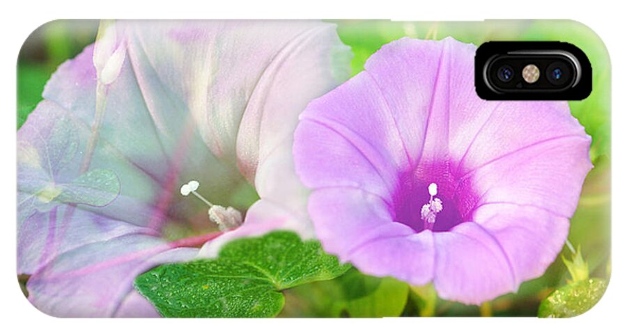 Macro iPhone X Case featuring the photograph Two Morning Glories by Susan Moody