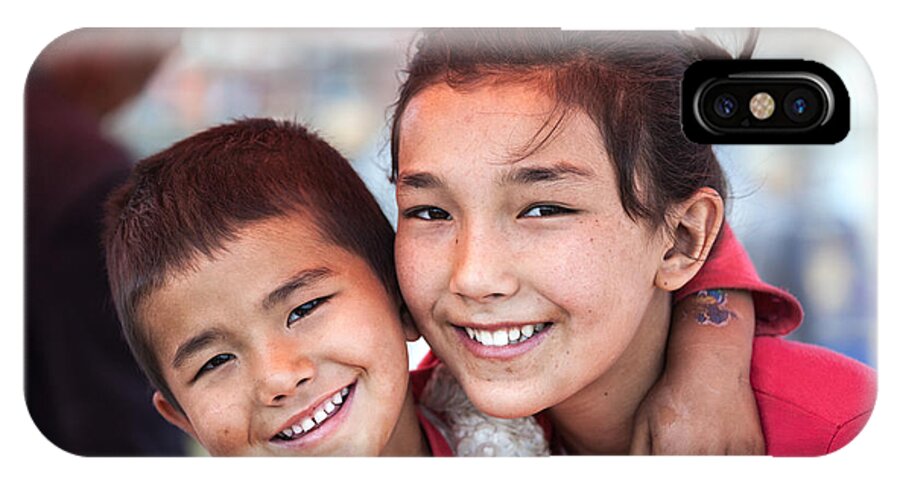China iPhone X Case featuring the photograph Uighur children at Kashgar market Xinjiang China by Matteo Colombo