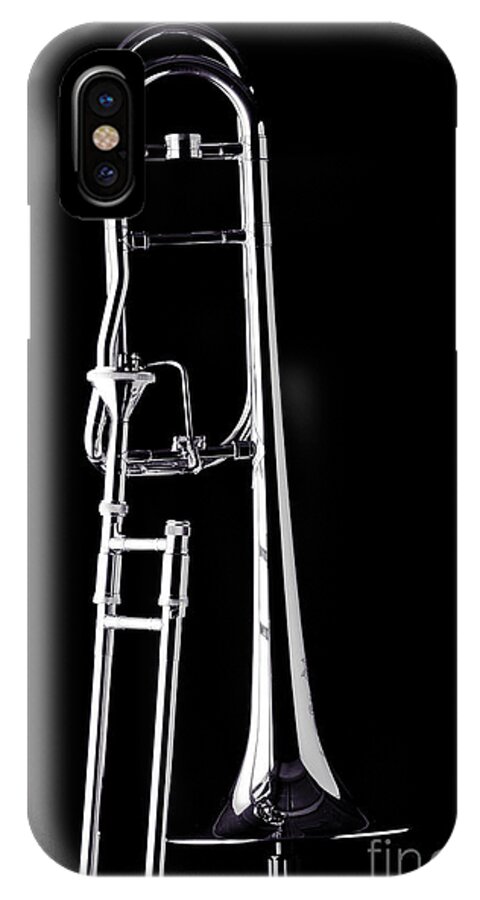 Trombone iPhone X Case featuring the photograph Upright Rotor Tenor Trombone on Black in Sepia 3465.01 by M K Miller