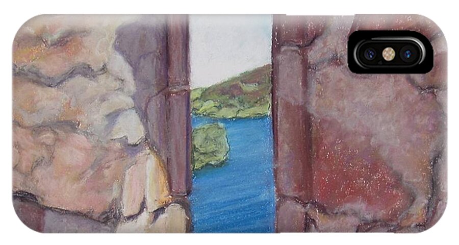 Loch Ness iPhone X Case featuring the painting Archers' Window Urquhart Ruins Loch Ness by Laurie Morgan