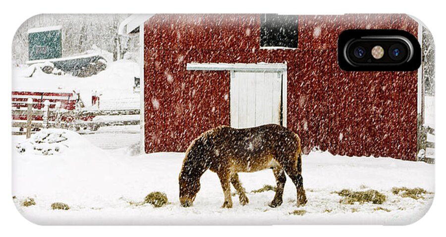 Horse iPhone X Case featuring the photograph Vermont Christmas Eve Snowstorm by Edward Fielding
