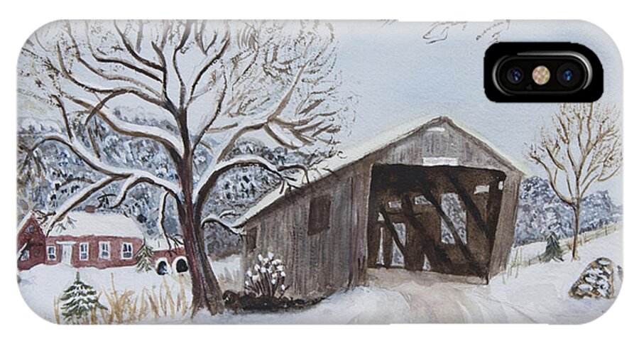 Vermont iPhone X Case featuring the painting Vermont Covered Bridge in Winter by Donna Walsh