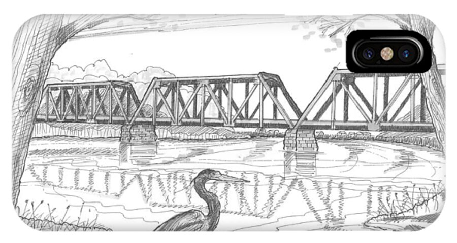 Vermont Railroad iPhone X Case featuring the drawing Vermont Railroad on Connecticut River by Richard Wambach