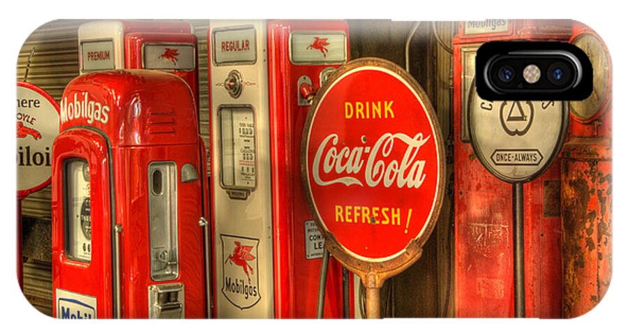 Antiques iPhone X Case featuring the photograph Vintage Gasoline Pumps With Coca Cola Sign by Bob Christopher