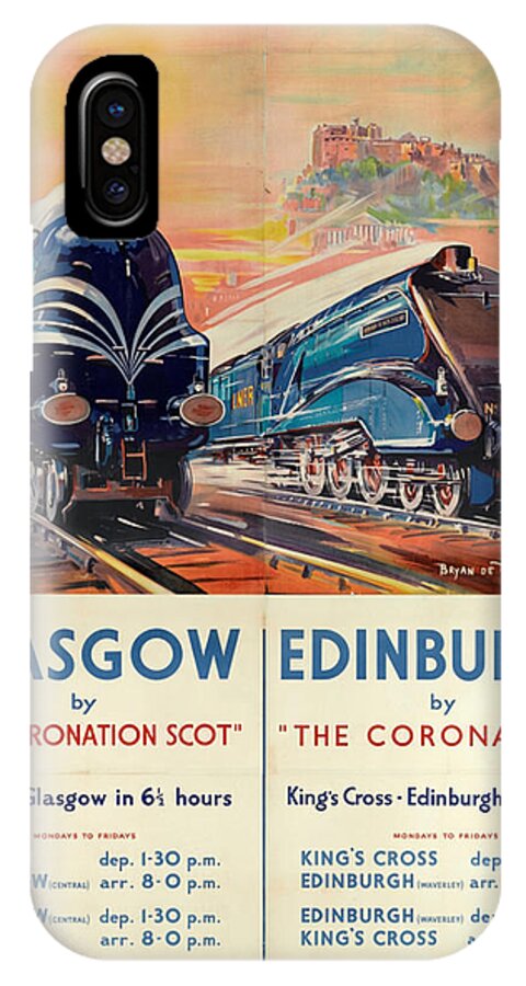 Glasgow iPhone X Case featuring the digital art Vintage Train Travel - Glasgow and Edinburgh by Georgia Clare
