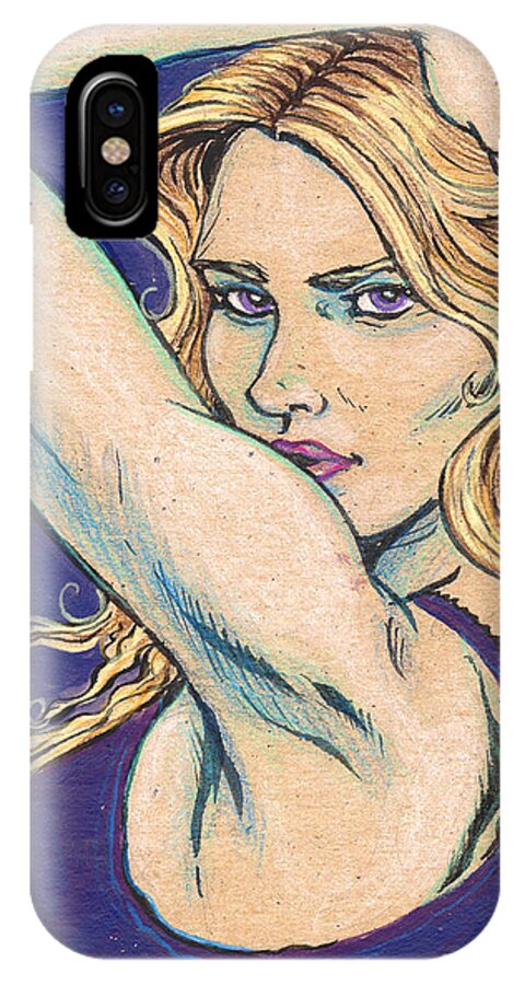 Model iPhone X Case featuring the drawing Violet Looker by John Ashton Golden
