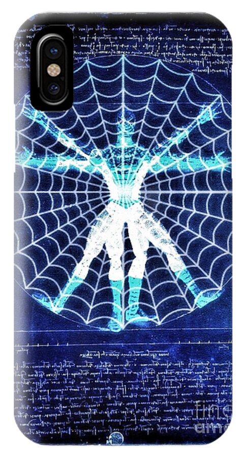 Spider-man iPhone X Case featuring the digital art Vitruvian Spiderman white in the sky by HELGE Art Gallery