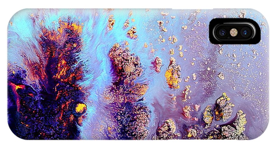 Colorful iPhone X Case featuring the painting Vivid Abstract Art Fluid Painting-Coral Reef by Kredart by Serg Wiaderny