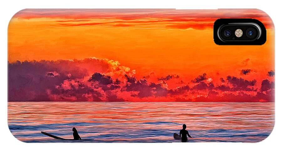 Surf iPhone X Case featuring the painting Waiting for the Next Set by Michael Pickett